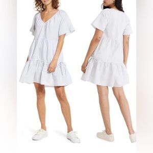Madewell Linen-Blend Lorelei Mini Dress V-Neck in Light Blue Women’s Sz L